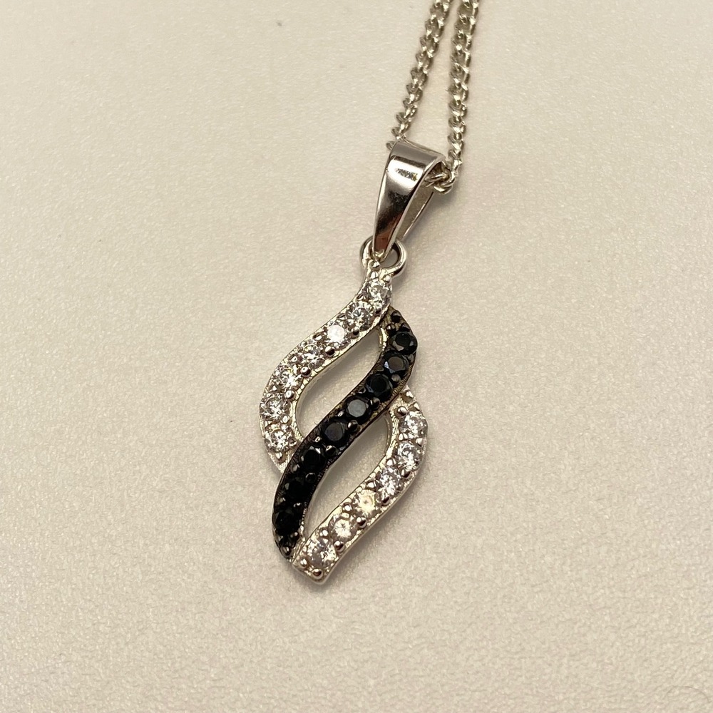 BAC 925 Sterling Silver Necklace Vintage Pendant Estate Black White CZ Fine